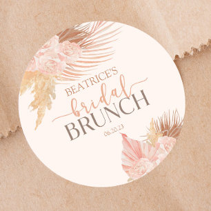 Pegatina Redonda Boho Rosa Suave Floral Flores Desayuno Bridal Show