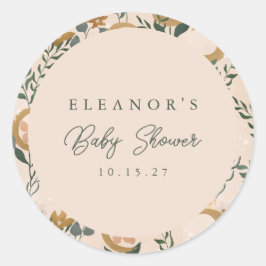 Pegatina Redonda Boho Rubor Green Botanon Personalizado Baby Shower