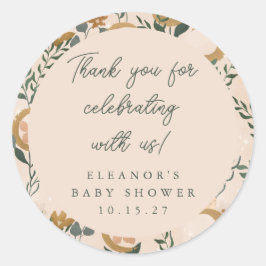 Pegatina Redonda Boho Rubor Personalizado de la Luna Botánica Baby 