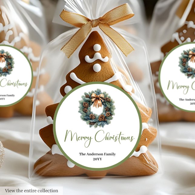 Pegatina Redonda Boho Rustic Christmas Wreath Botanical Sticker (Boho Rustic Christmas Wreath Botanical Sticker)