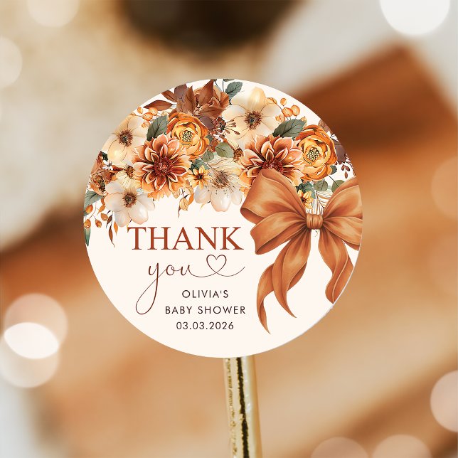 Pegatina Redonda Boho Rustic Fall Floral Baby Shower  (Subido por el creador)