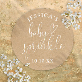 Pegatina Redonda Boho Rústico Kraft Baby Sprinkle Shower Favor