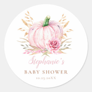 Pegatina Redonda Boho rustico otoñal Pumpkin bebé Ducha