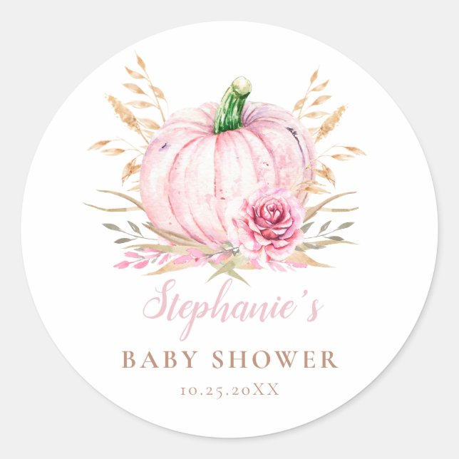 Pegatina Redonda Boho rustico otoñal Pumpkin bebé Ducha (Anverso)