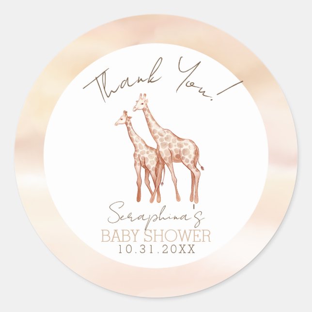 Pegatina Redonda Boho Safari Giraffe Baby Shower (Anverso)