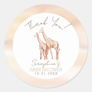 Pegatina Redonda Boho Safari Giraffe Baby Shower