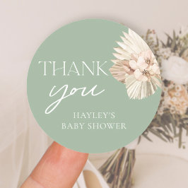 Pegatina Redonda Boho Sage Green Baby Shower Gracias