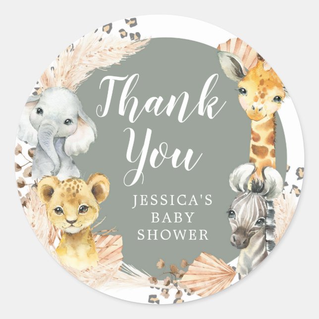 Pegatina Redonda Boho Sage Green Safari Oh Muchacho Gracias Pegatin (Anverso)