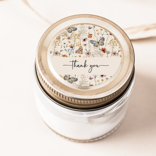 Pegatina Redonda Boho Sticker de agradecimiento (Boho Wildflower Thank You Sticker
)