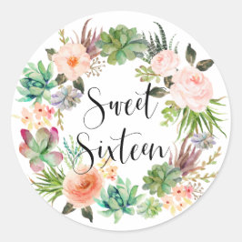 Pegatina Redonda Boho Suculenta Wreath Floral Dulce