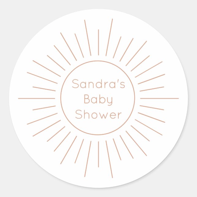 Pegatina Redonda Boho Sun Baby Shower (Anverso)