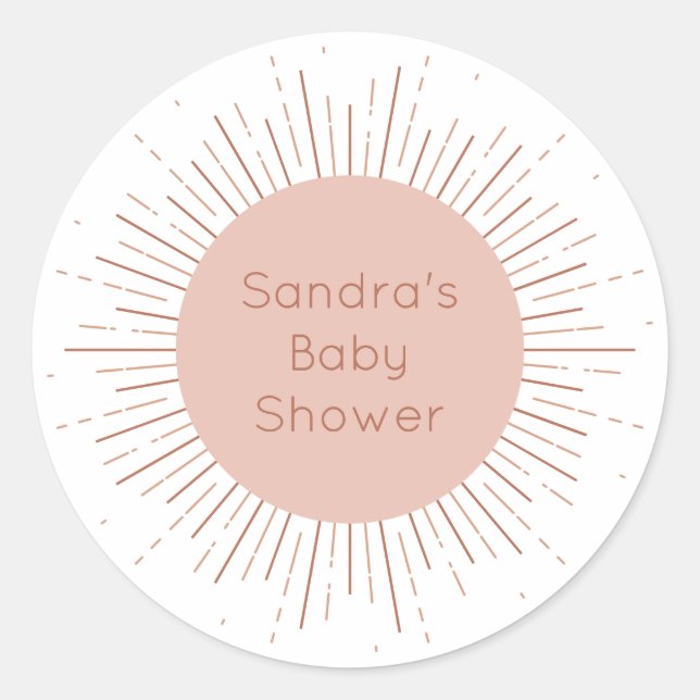 Pegatina Redonda Boho Sun Modern Baby Shower (Anverso)