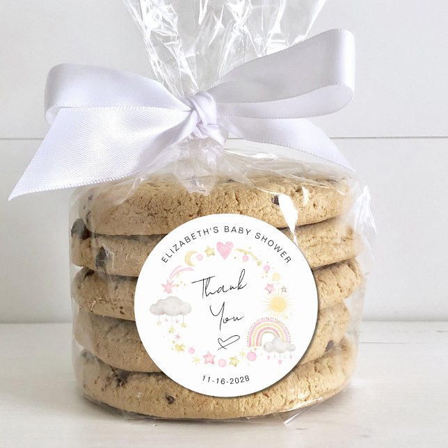 Pegatina Redonda Boho Sun Rainbow Baby Shower Gracias (Subido por el creador)