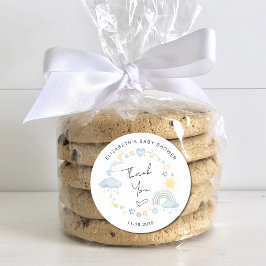 Pegatina Redonda Boho Sun Rainbow Baby Shower Gracias