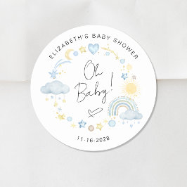 Pegatina Redonda Boho Sun Rainbow Oh Baby Boy Shower
