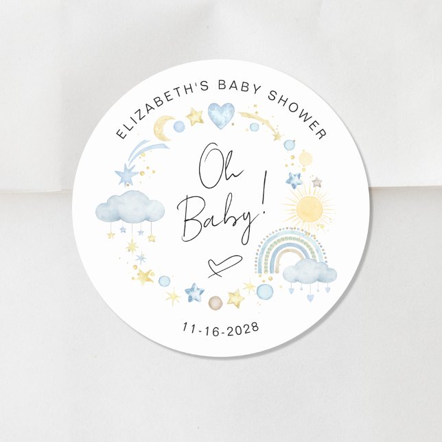 Pegatina Redonda Boho Sun Rainbow Oh Baby Boy Shower (Subido por el creador)