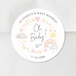 Pegatina Redonda Boho Sun Rainbow Oh Baby Girl Shower