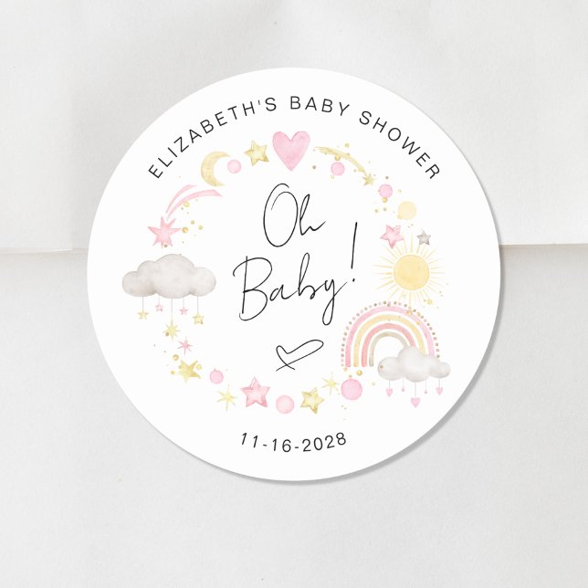 Pegatina Redonda Boho Sun Rainbow Oh Baby Girl Shower (Subido por el creador)