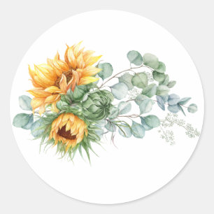 Pegatina Redonda Boho Sunflower Eucalyptus