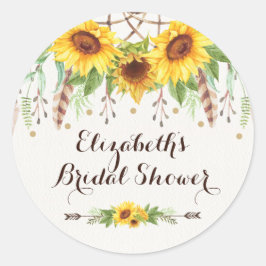 Pegatina Redonda Boho Sunflower Rustic Bridal Shower Party Favor