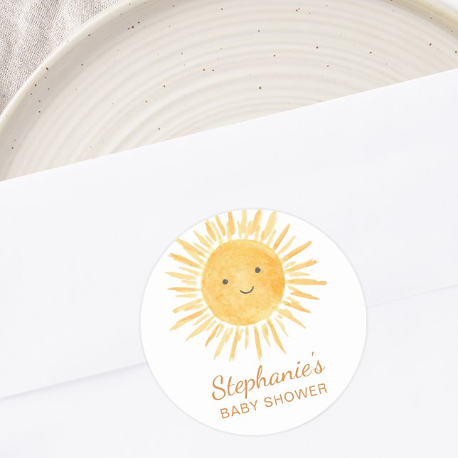 Pegatina Redonda Boho Sunshine Baby Shower (Subido por el creador)