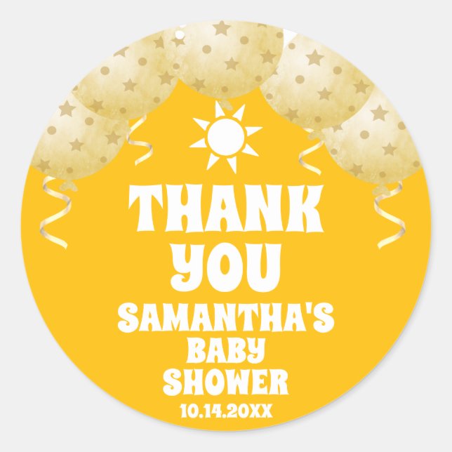 Pegatina Redonda Boho Sunshine Balloons Baby Shower Gracias (Anverso)