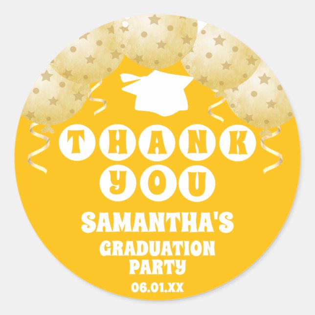 Pegatina Redonda Boho Sunshine Balloons Graduación Favor Gracias (Anverso)