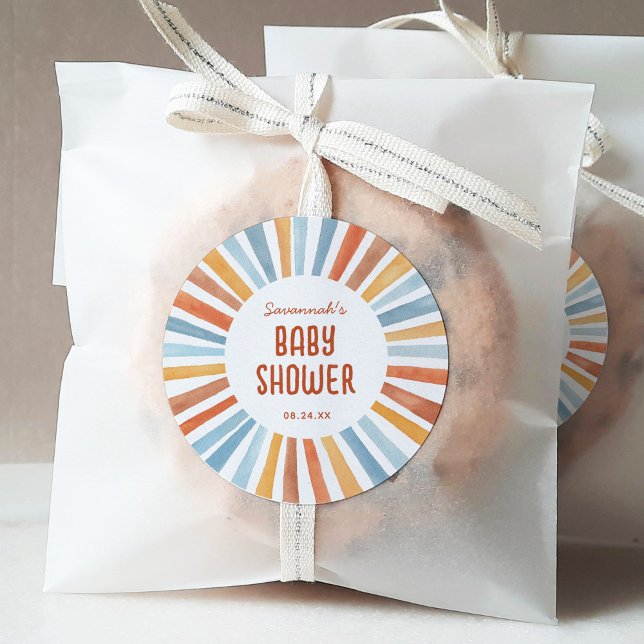 Pegatina Redonda Boho Sunshine Gender Neutral Baby Shower (Subido por el creador)