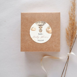 Pegatina Redonda Boho Teddy Bear Air Balloon Nubes Baby Shower