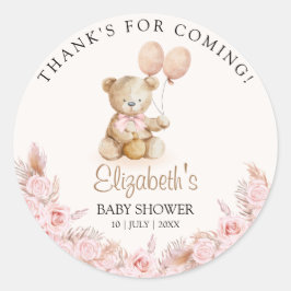 Pegatina Redonda Boho Teddy Bear Baby Shower Girl
