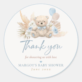 Pegatina Redonda Boho Teddy Bear Blue Bearly Wait Baby Shower Favor