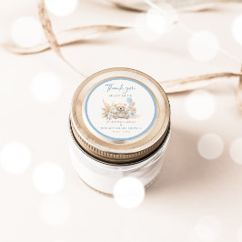 Pegatina Redonda Boho Teddy Bear Blue Bearly Wait Baby Shower Favor