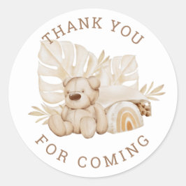 Pegatina Redonda Boho Teddy Bear | Gracias Fiesta de cumpleaños de
