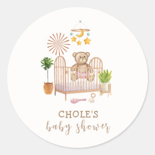 Pegatina Redonda Boho Teddy Bear Nursery Baby Shower