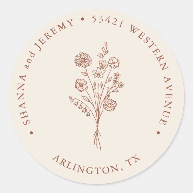 Pegatina Redonda Boho Terracotta Elegante Minimalista | Dirección d (Anverso)