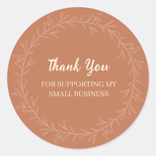 Pegatina Redonda Boho Terracotta Floral Thank You Small Business (Anverso)