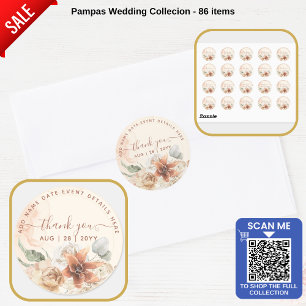 Pegatina Redonda Boho Terracotta Pampas Grass Gracias A Favor Clase