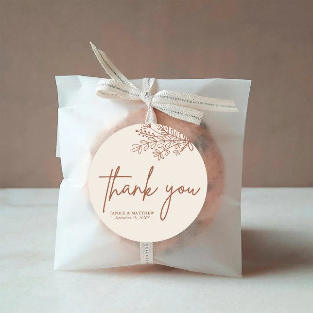 Pegatina Redonda Boho Terracotta quemó Naranja Boda Rústico (Boho terracotta burnt orange rustic round sticker seals favors with warm charm and a personal touch)