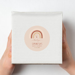 Pegatina Redonda Boho Terracotta Rainbow Baby Shower Gracias Moon