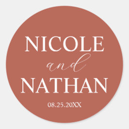 Pegatina Redonda Boho Terracotta Rust Earth Tone Boda