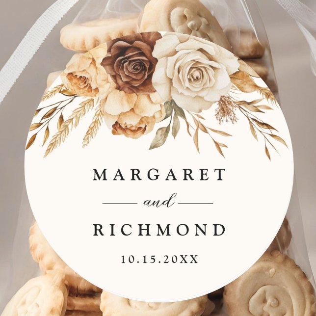 Pegatina Redonda Boho Terracotta Rustic Floral Boda (Subido por el creador)