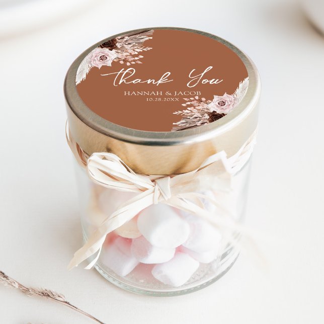 Pegatina Redonda Boho Terracotta Wedding Favor Gracias (Subido por el creador)