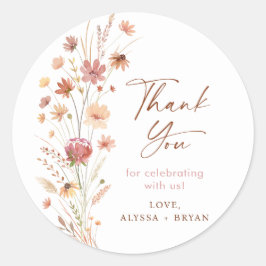 Pegatina Redonda Boho Terracotta Wildflowers Baby Shower