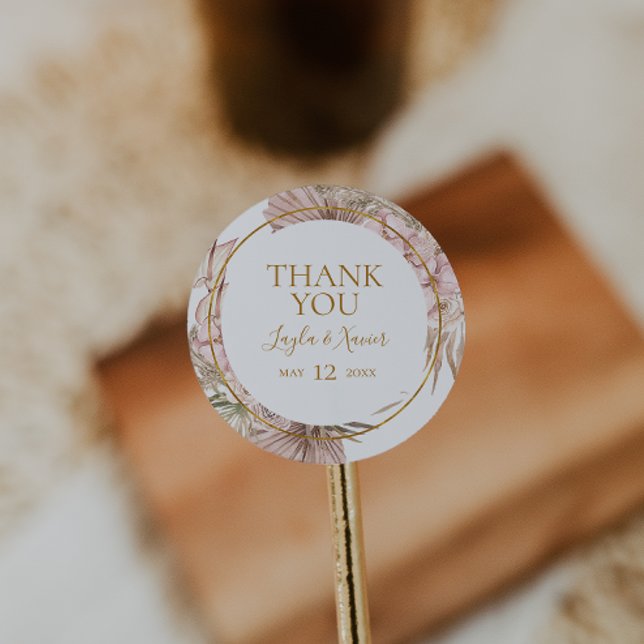 Pegatina Redonda Boho Tropical Botanical | Gracias Favor De La Boda (Subido por el creador)