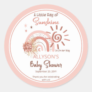 Pegatina Redonda Boho Un pequeño rayo de luz solar Chica Baby Showe