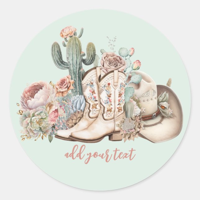 Pegatina Redonda Boho vaquero del desierto vaquero botas vaquero go (Anverso)