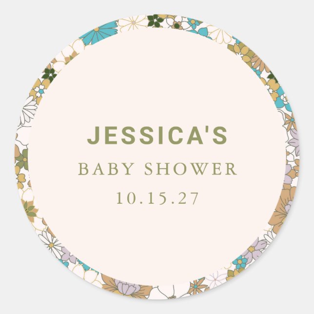 Pegatina Redonda Boho Verde azulado Brown Floral Cute Personalizado (Anverso)