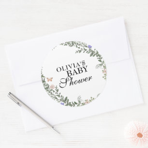 Pegatina Redonda Boho verde suave género Neutral Floral Baby Shower