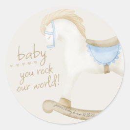 Pegatina Redonda Boho Vintage Rocse Horse Cowboy Baby Shower