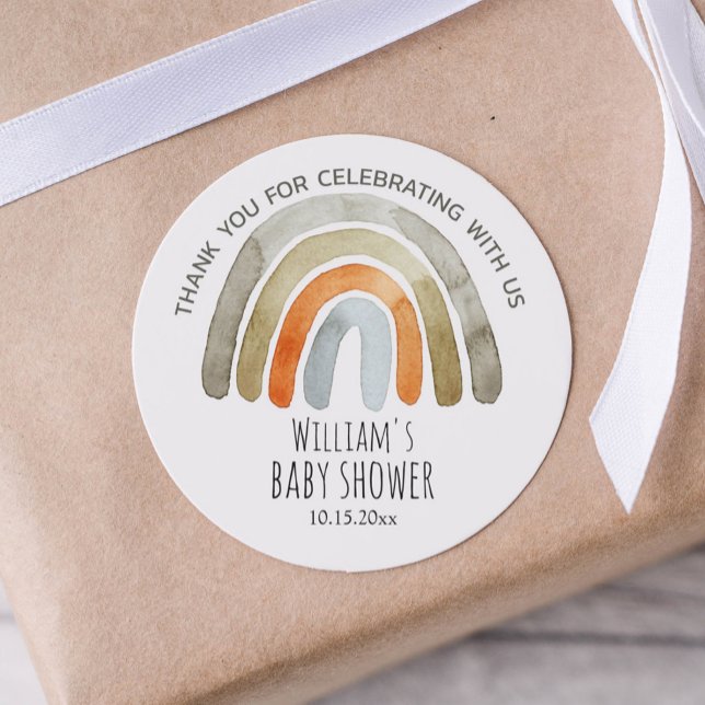 Pegatina Redonda Boho Watercolor Arcoiris Baby Shower Gracias (Subido por el creador)